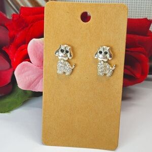 Adorable Silver Crystal Swivel Puppy Dog Earrings 2 Piece Crystal Dog Earrings